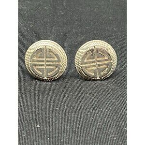 1990s Givenchy BIG LOGO Clip Earrings Glossy Round Silver Tone 1.25"